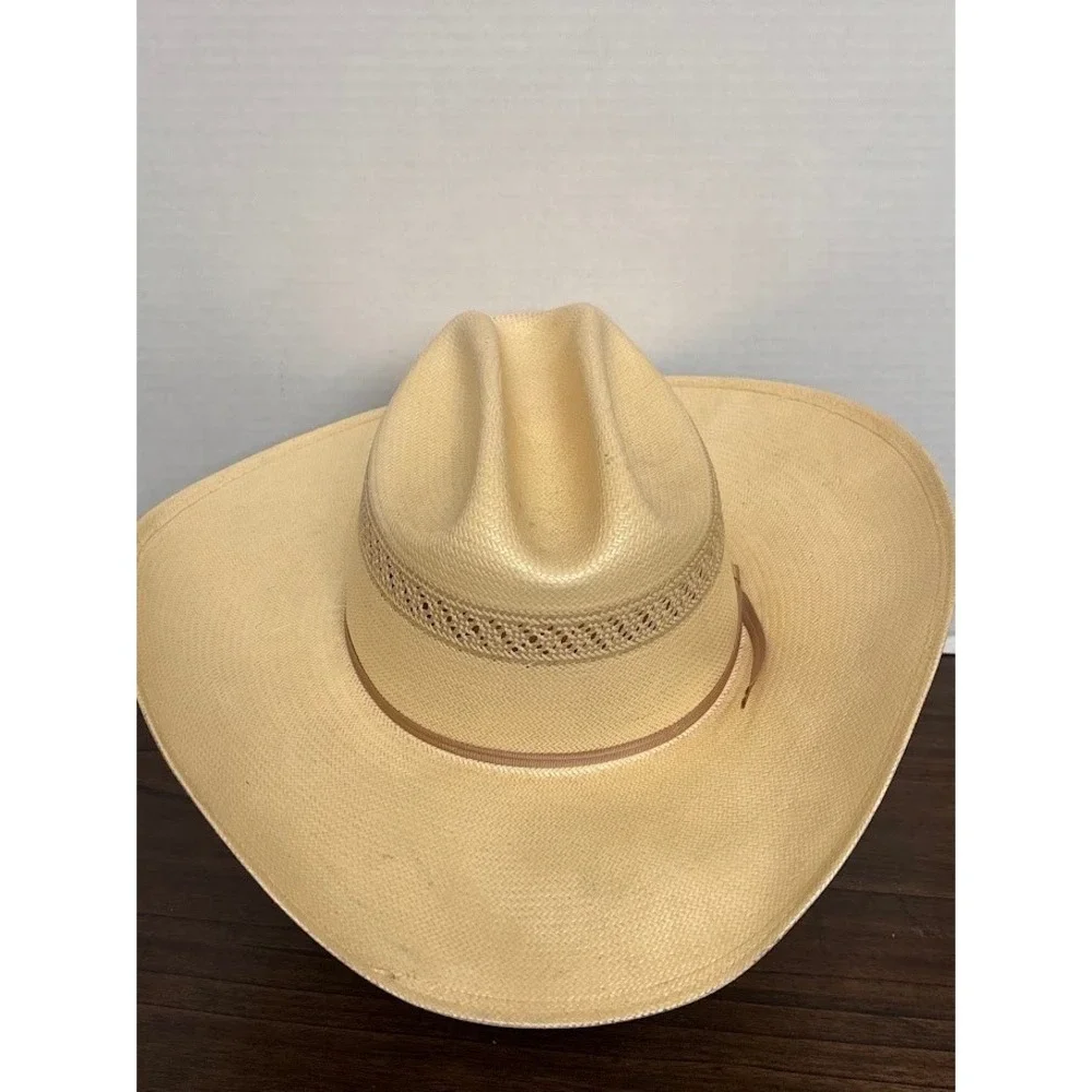 Resistol USTRC 10X Shantung Panama Straw Cowboy Hat Natural Tan Size 7 3/8 USA